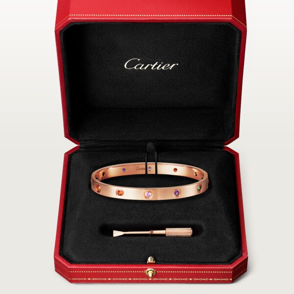 Crb Love Bracelet Rose Gold Sapphires Garnets Amethysts Cartier