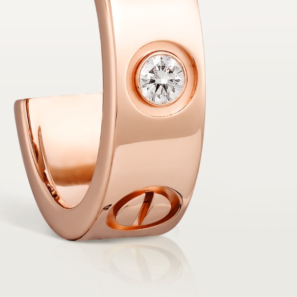 Love hoop earrings, classic model, 2 diamonds Rose gold, diamonds