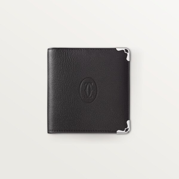 Cartera compacta para seis tarjetas de crédito, Must de Cartier Piel de becerro color negro, acabado acero inoxidable