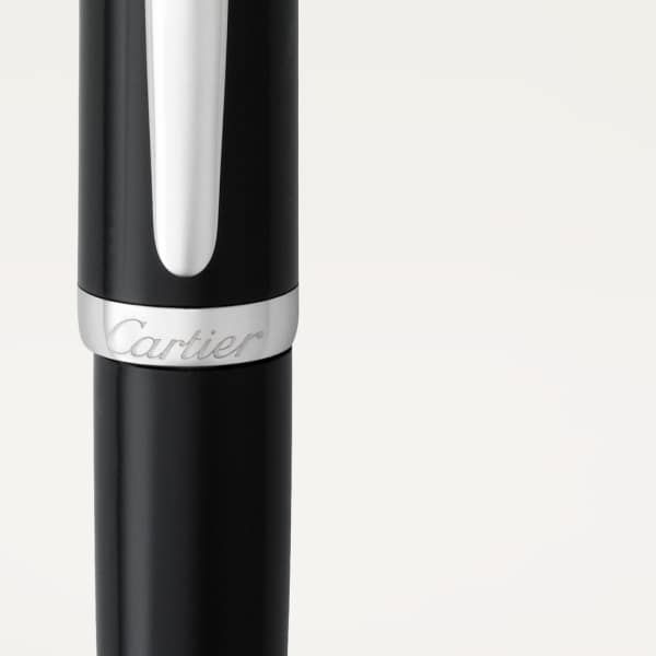 Bolígrafo R de Cartier Composite negro, detalles acabado paladio