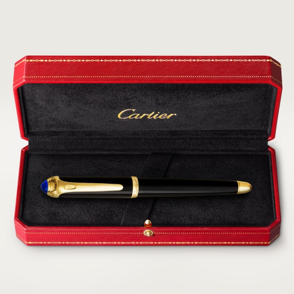 Bolígrafo roller R de Cartier Composite negro, detalles acabado dorado amarillo