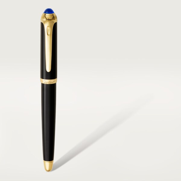 Bolígrafo roller R de Cartier Composite negro, detalles acabado dorado amarillo