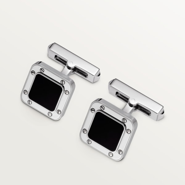 Boutons de manchettes Santos de Cartier  Argent massif, finition palladiée et laque noire