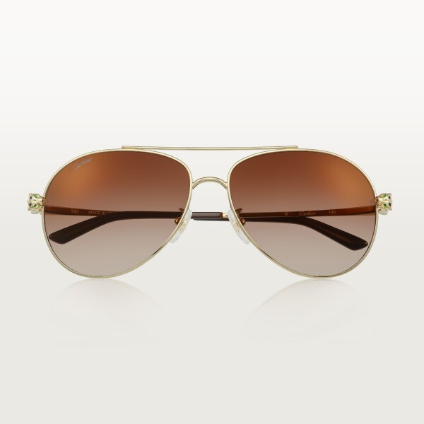 Gafas de sol Panthère de Cartier Metal dorado liso, lentes marrón degradado con flash dorado