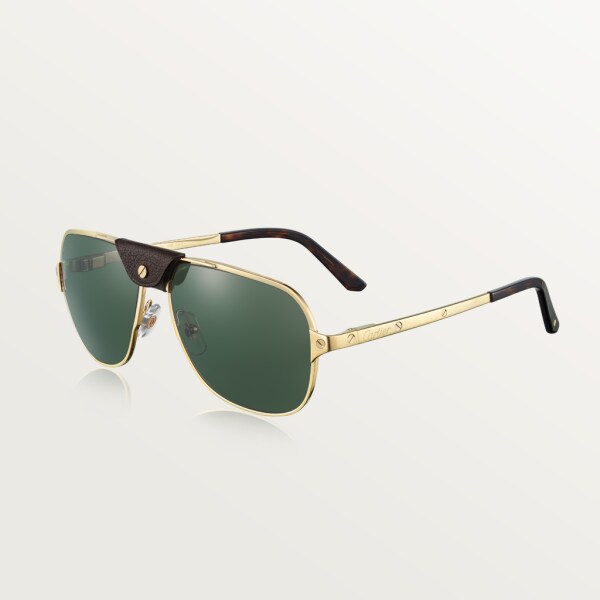 Gafas de sol Santos de Cartier Metal acabado dorado champán liso, lentes verdes polarizadas