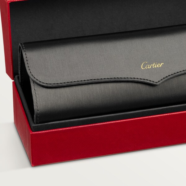 Gafas de sol Panthère de Cartier Metal, acabados PVD negro y rutenio, lentes grises con efecto espejo plateado