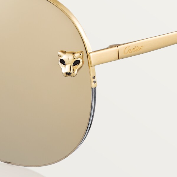 Gafas de sol Panthère de Cartier Metal acabado dorado liso, lentes efecto espejo dorado