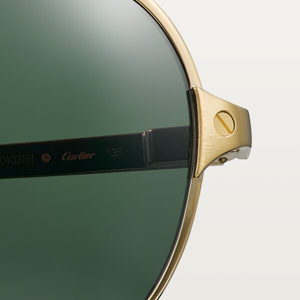 Gafas de sol Santos de Cartier Metal acabado dorado champán liso, lentes verdes polarizadas