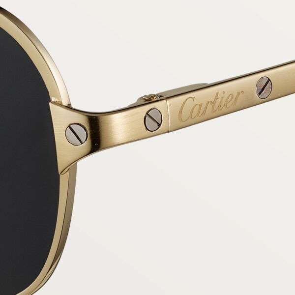 Gafas de sol Santos de Cartier Metal acabado dorado champán liso, lentes grises polarizadas con flash dorado