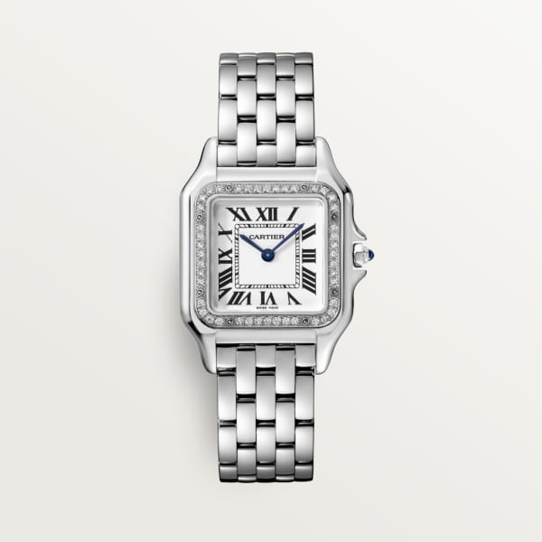 Panthère de Cartier watch Medium model, quartz movement, steel, diamonds