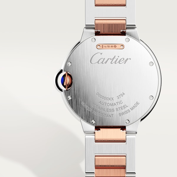Reloj Ballon Bleu de Cartier 36 mm, movimiento mecánico de carga automática, oro rosa, acero