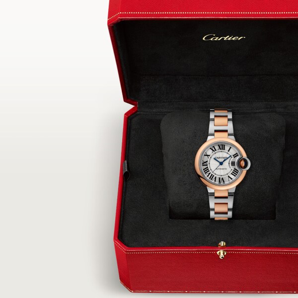 Ballon Bleu de Cartier watch 33mm, automatic movement, rose gold, steel