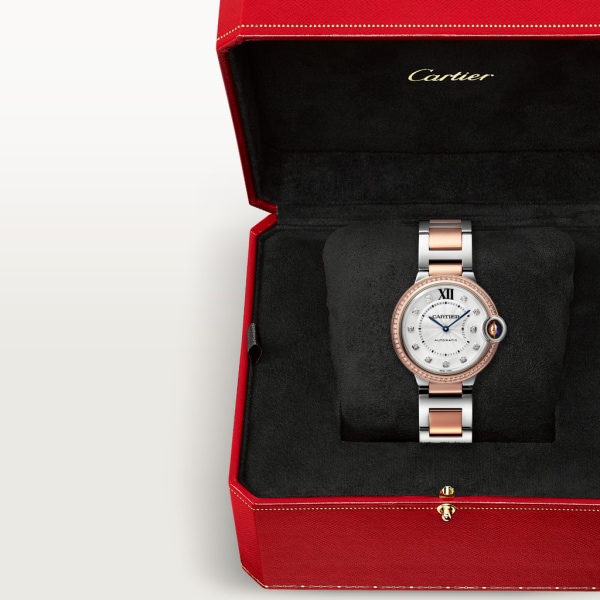 Reloj Ballon Bleu de Cartier 36 mm, movimiento automático, oro rosa, acero, diamantes