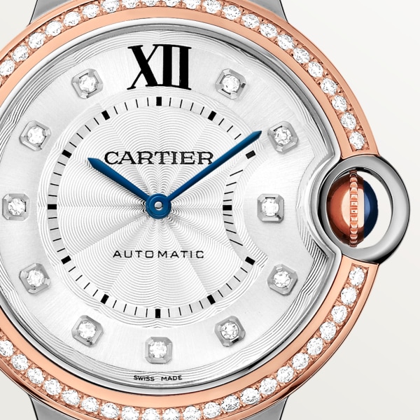 Reloj Ballon Bleu de Cartier 36 mm, movimiento automático, oro rosa, acero, diamantes