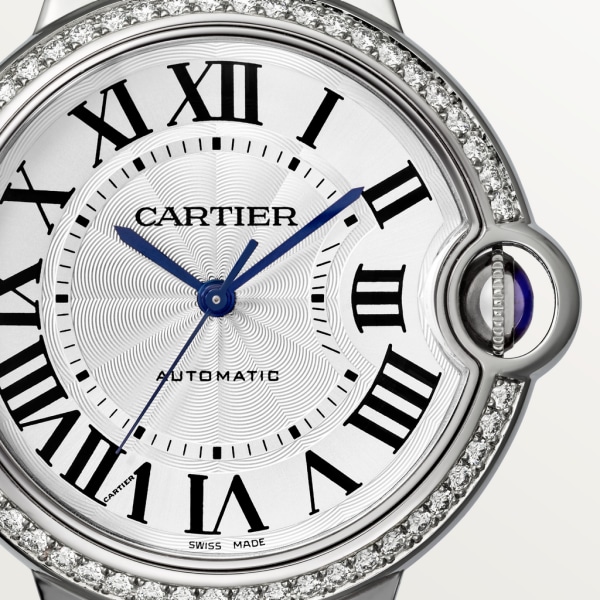 Ballon Bleu de Cartier 36 mm, mechanisches Uhrwerk mit Automatikaufzug, Edelstahl, Diamanten