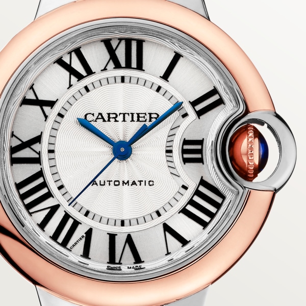 Reloj Ballon Bleu de Cartier 33 mm, movimiento mecánico de carga automática, oro rosa, acero