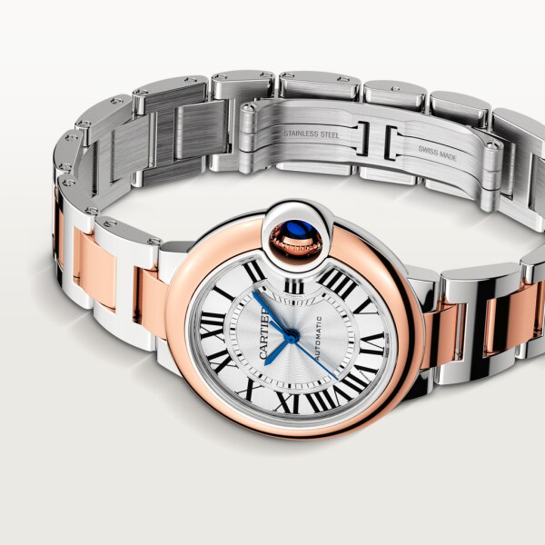 Ballon Bleu de Cartier watch 33mm, automatic movement, rose gold, steel