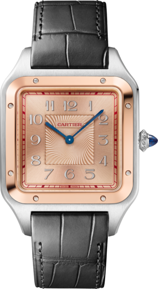 Reloj Santos-Dumont Tamaño extragrande, movimiento mecánico manual, oro rosa, acero, piel, edición limitada de 500 piezas