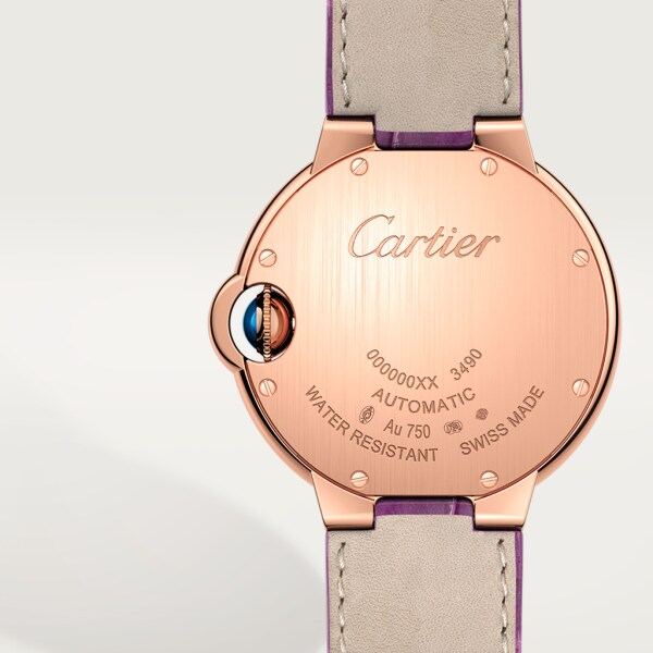 Montre Ballon Bleu de Cartier 33mm, mouvement automatique, or rose, diamants, cuir