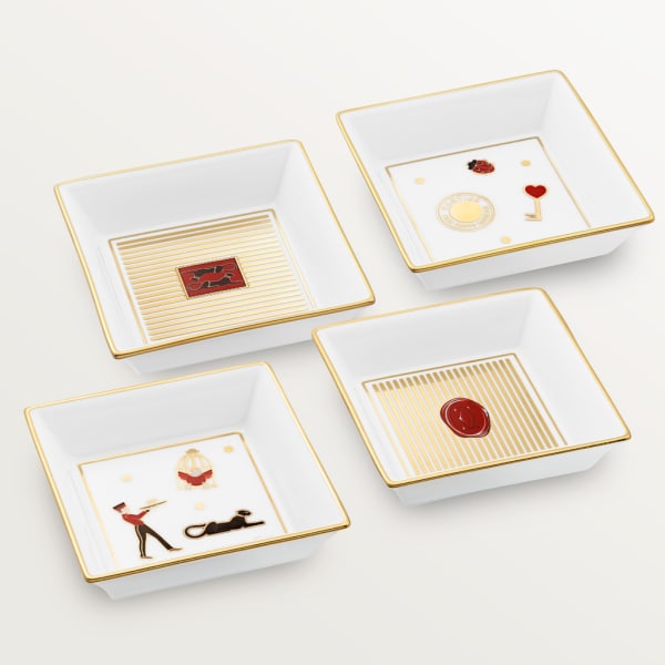 Panthère de Cartier Set aus vier Schmuckschalen, kleines Modell Porzellan