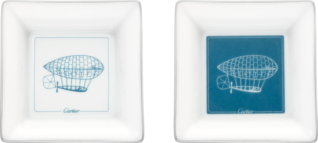 Set of 2 Santos de Cartier aeronaut motif trinket traysPorcelain