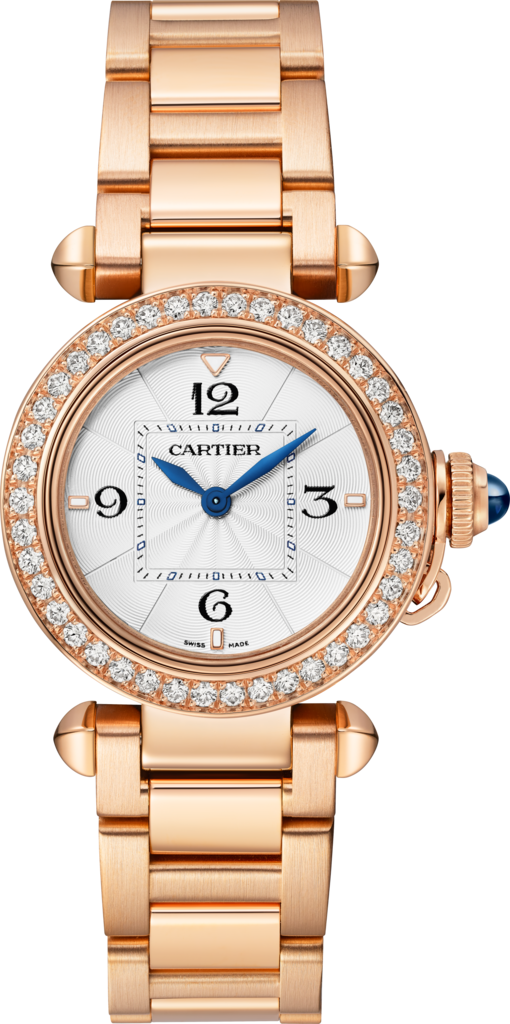 Pasha de Cartier watch30 mm, quartz movement, rose gold, diamonds, interchangeable metal and leather straps