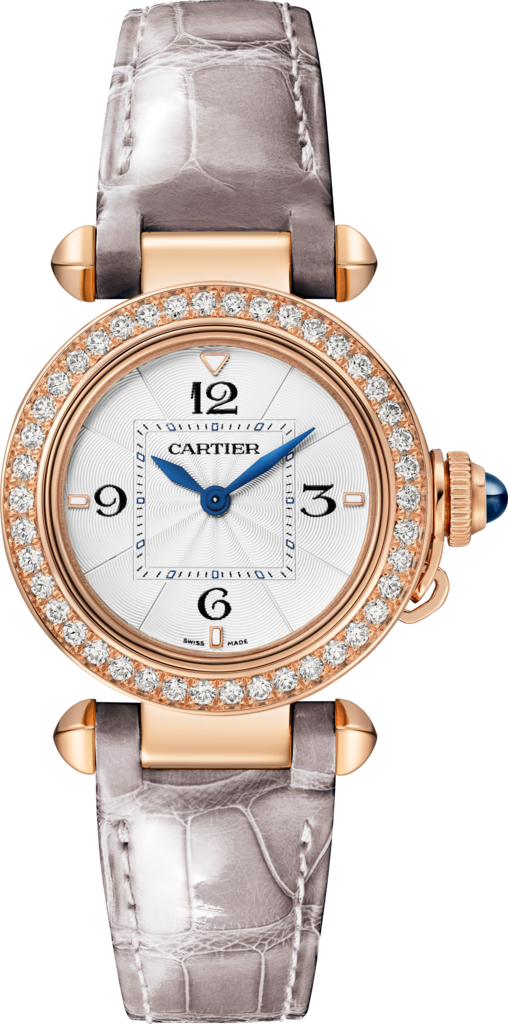 Pasha de Cartier30 mm, Quarzwerk, Roségold, Diamanten, austauschbare Lederarmbänder