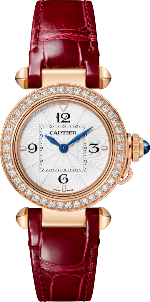 Pasha de Cartier watch30 mm, quartz movement, rose gold, diamonds, interchangeable leather straps