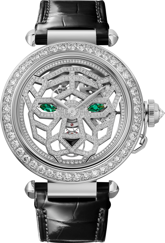 Reloj Joaillère Panthère41 mm, movimiento manual, oro blanco, diamantes, correas de piel intercambiables