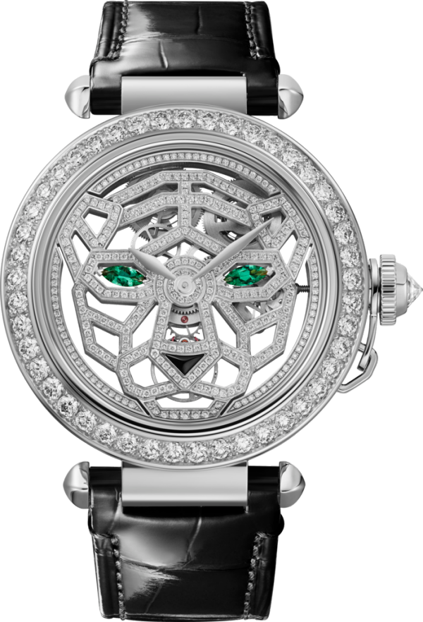 Reloj Joaillère Panthère 41 mm, movimiento manual, oro blanco, diamantes, correas de piel intercambiables