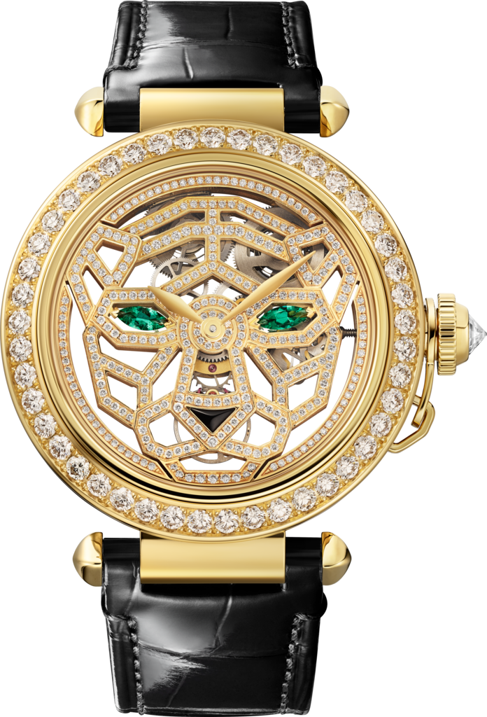 Panthère Jewellery Watches41 mm, hand-wound movement, 18K yellow gold, diamonds, interchangeable leather straps