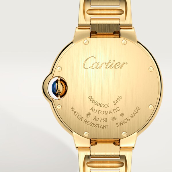Ballon Bleu de Cartier watch 33 mm, mechanical movement with automatic winding, yellow gold, diamonds