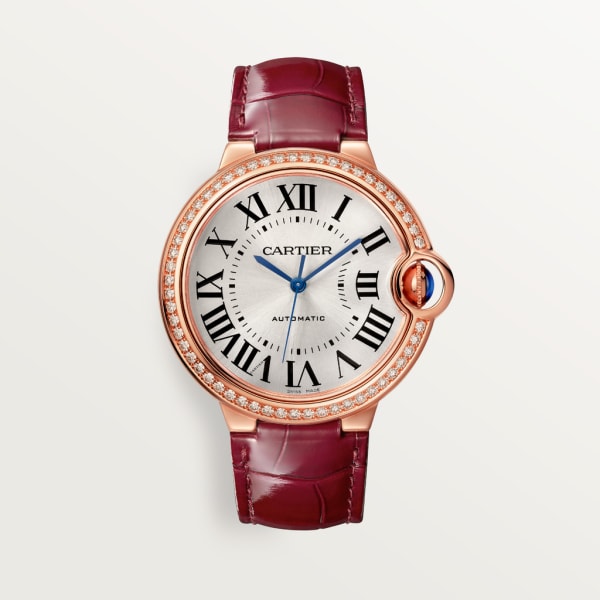 Reloj Ballon Bleu de Cartier 36 mm, movimiento automático, oro rosa, diamantes, piel