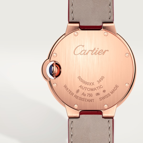 Ballon Bleu de Cartier watch 33mm, automatic movement, rose gold, diamonds, leather