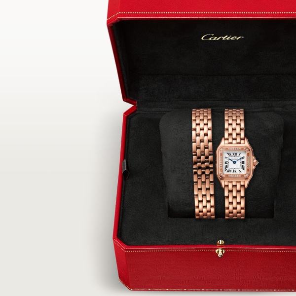 Reloj Panthère de Cartier Tamaño pequeño, movimiento de cuarzo, oro rosa, diamantes