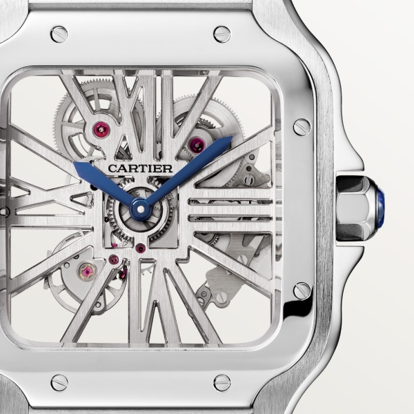 Reloj Santos de Cartier Tamaño grande, movimiento mecánico de cuerda manual, acero
