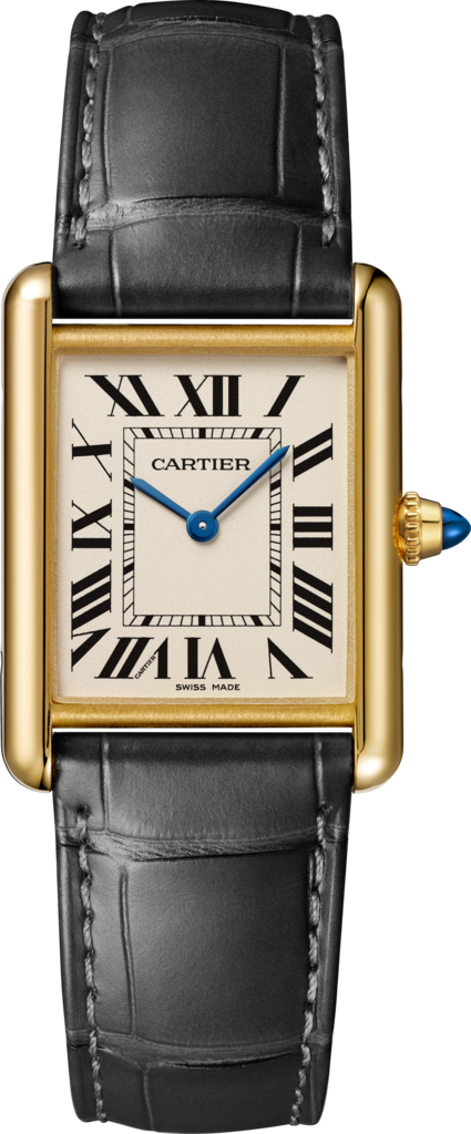 Reloj Tank Louis CartierTamaño grande, movimiento de cuarzo, oro amarillo, piel