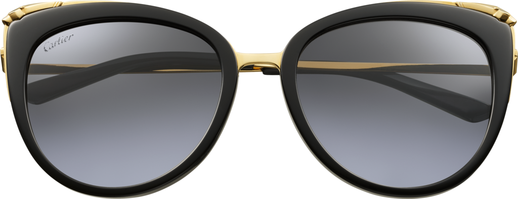 Gafas de sol Panthère de CartierCombinadas de acetato negro, metal acabado dorado champán, lentes gris degradado