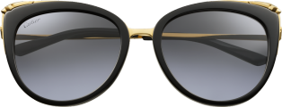 Panthère de Cartier Sonnenbrille Kombination aus Azetat in Schwarz und Metall in champagnerfarbenem Gold-Finish, grau verlaufende Gläser