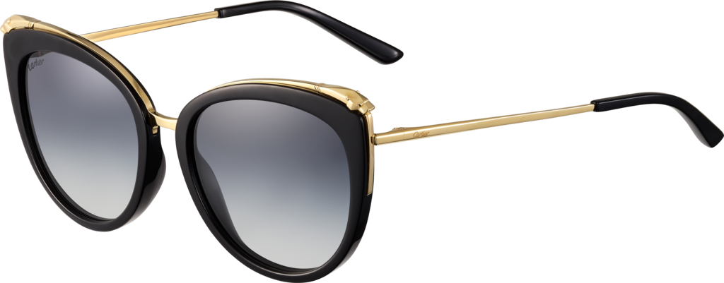 Gafas de sol Panthère de CartierCombinadas de acetato negro, metal acabado dorado champán, lentes gris degradado