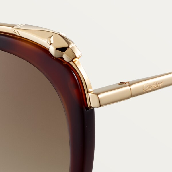 Gafas de sol Panthère de Cartier Combinadas de acetato efecto concha, metal acabado dorado champán, lentes marrón degradado