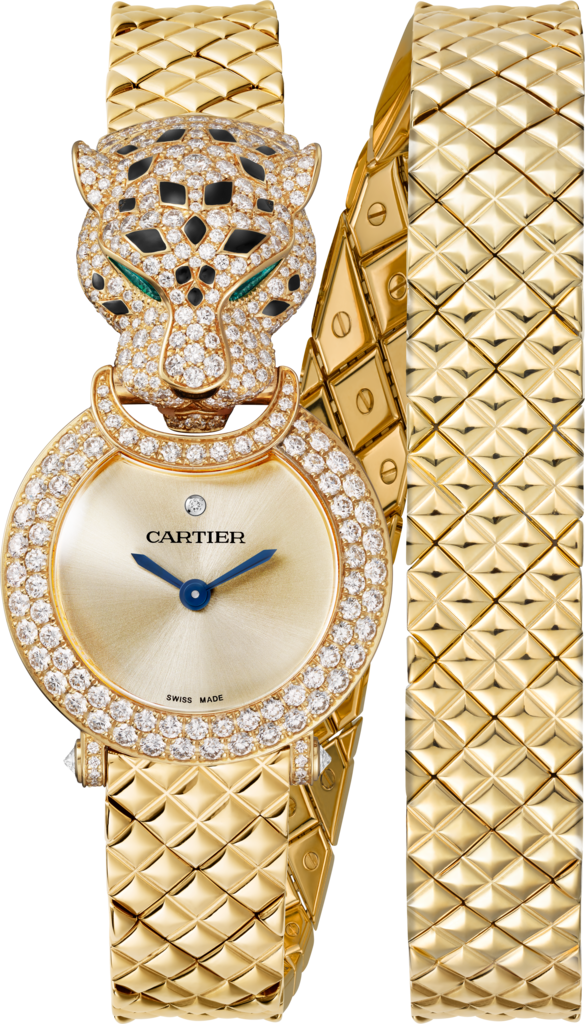 Reloj La Panthère de Cartier23,6 mm, movimiento de cuarzo, oro amarillo, diamantes, brazalete de metal