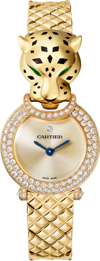 Reloj La Panthère de Cartier23,6 mm, movimiento de cuarzo, oro amarillo, diamantes, brazalete de metal