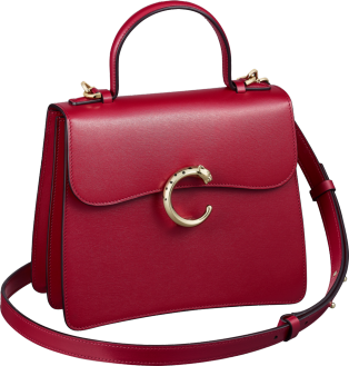 Bolso con asa tamaño pequeño, Panthère de Cartier Piel de becerro color rojo cereza, acabado dorado