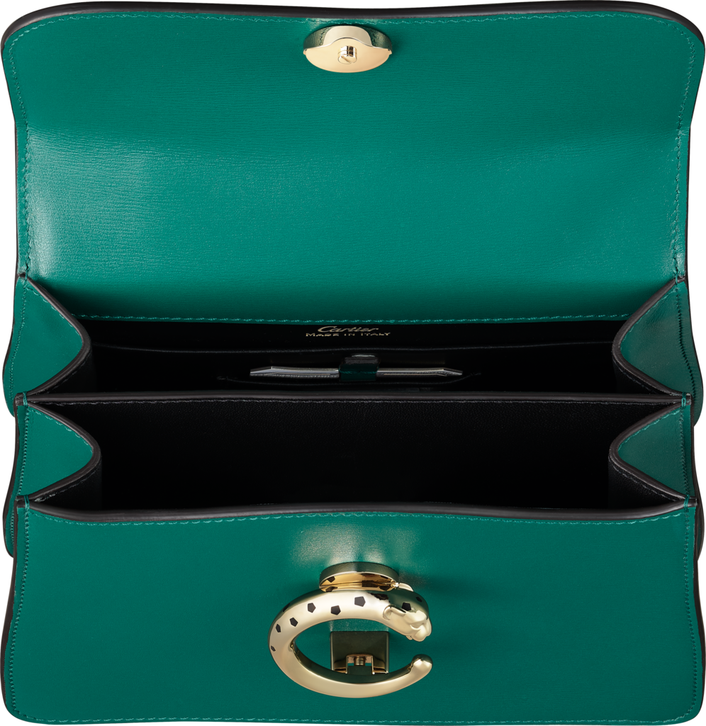 Bolso de mano tamaño mini, Panthère de CartierPiel de becerro color verde oscuro, acabado dorado