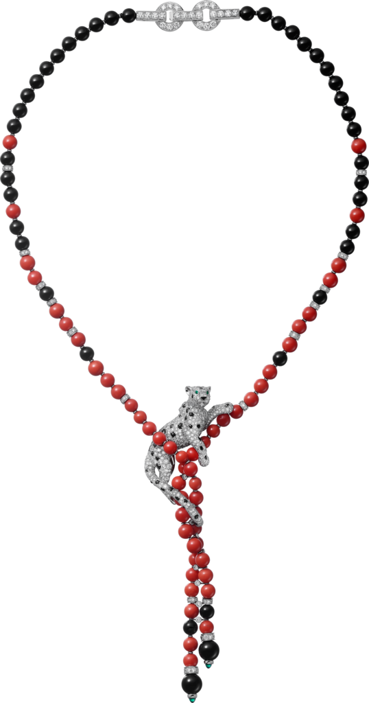 Collar Panthère de CartierOro blanco, coral, ónix, esmeraldas, diamante