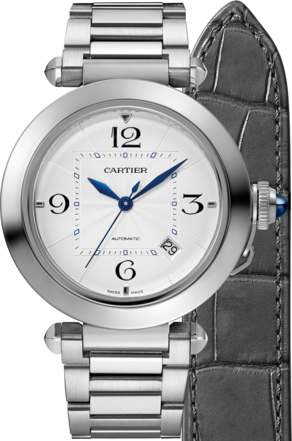 Reloj Pasha de Cartier 41 mm, movimiento automático, acero, brazalete de metal y correa de piel intercambiables