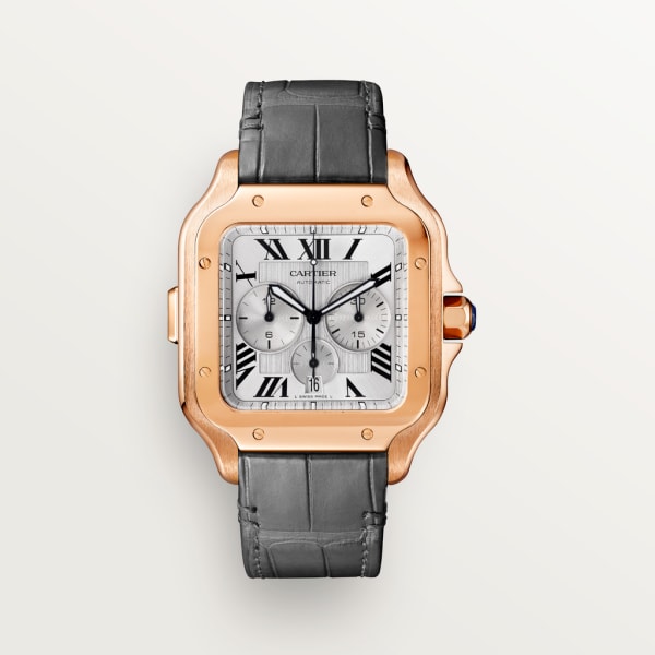 Reloj Santos de Cartier Cronógrafo Tamaño extra grande, movimiento automático, oro rosa, correas de piel y caucho intercambiables