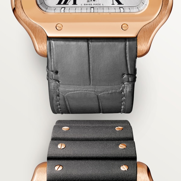 Reloj Santos de Cartier Cronógrafo Tamaño extra grande, movimiento automático, oro rosa, correas de piel y caucho intercambiables