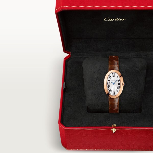 Baignoire watch, small model Small model, quartz movement, rose gold, leather